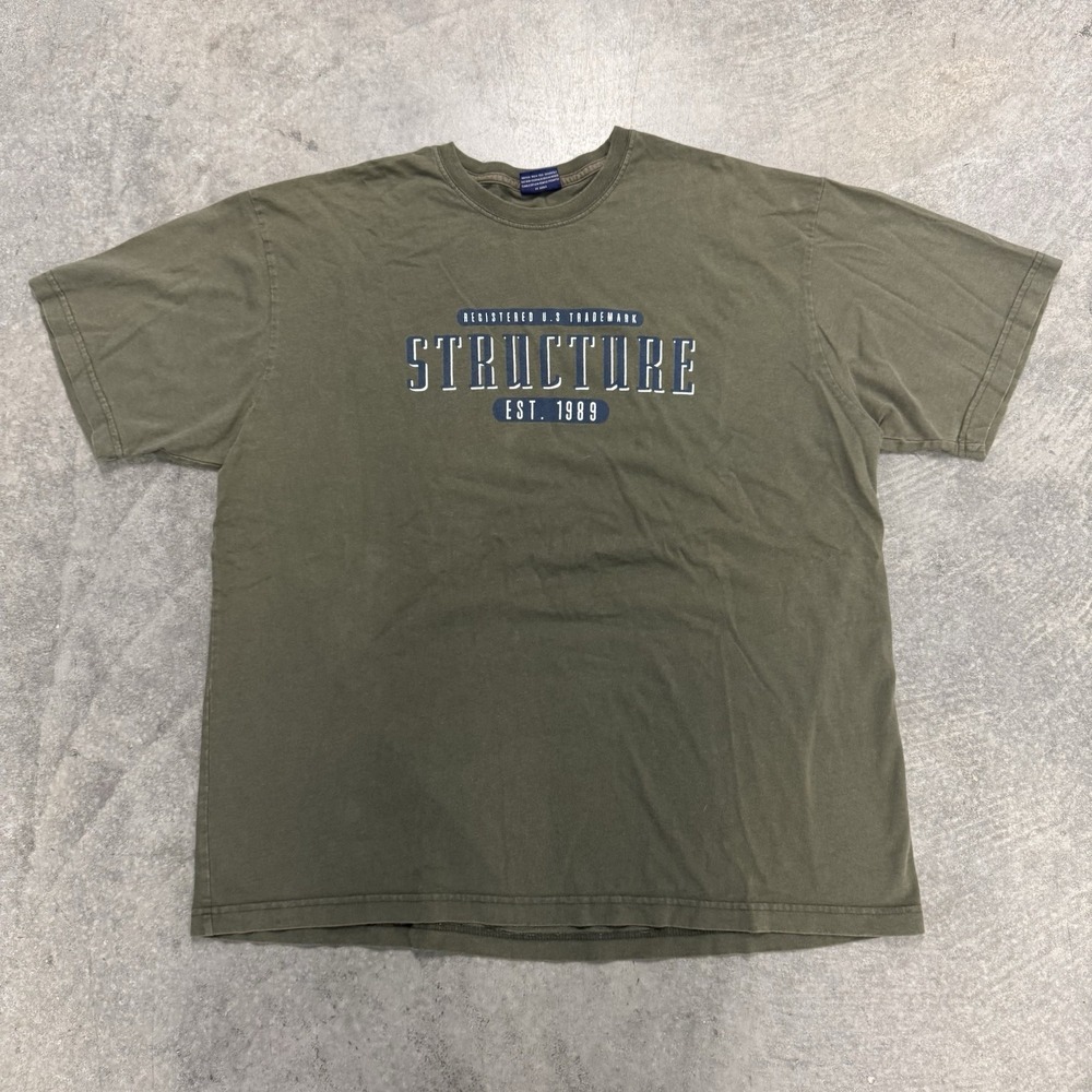 Vintage Men's Structure Skate T-Shirt Green Distressed Short Sleeve Graphic XL